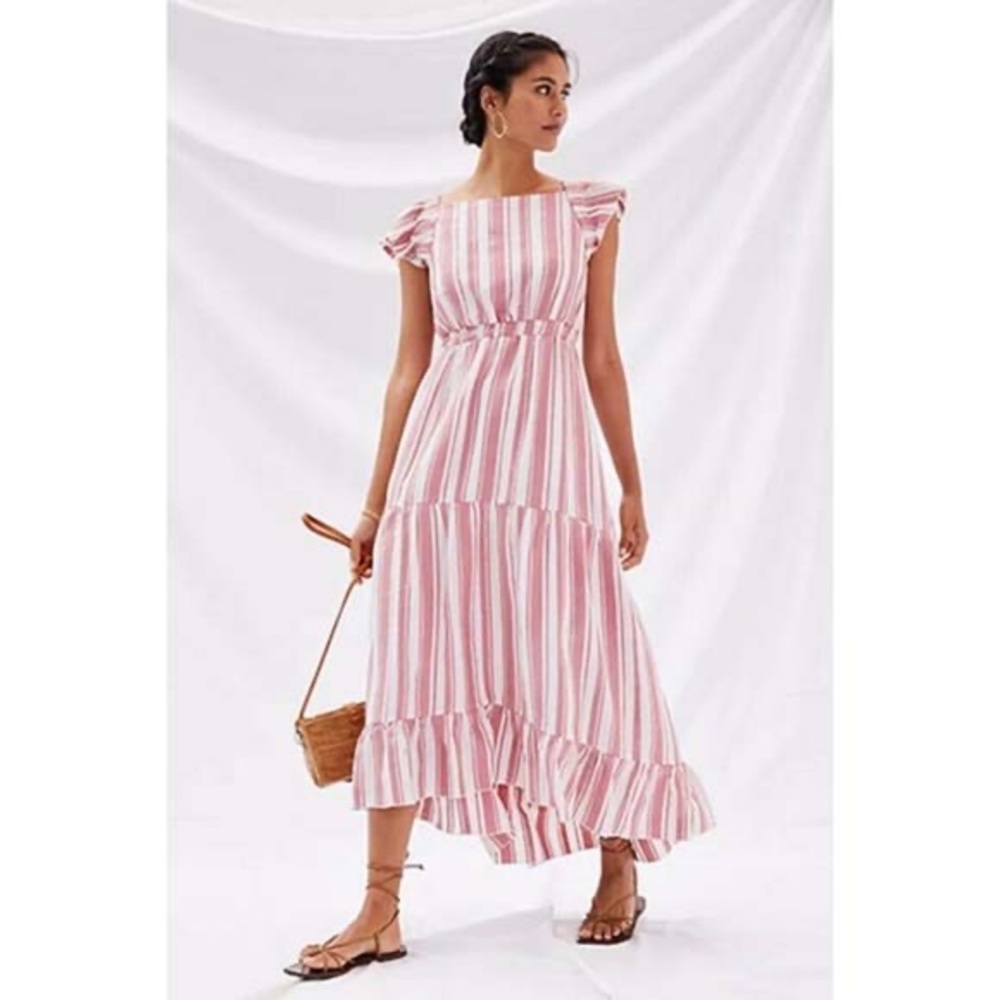 NWT Anthropologie Maeve Red and White Striped Maxi Dress, Size M